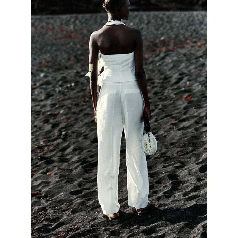 Knot Hanging Collar Lace-up Vest Vest 1608130 Pleated All-Match Wide-Leg Casual Trousers 1608030