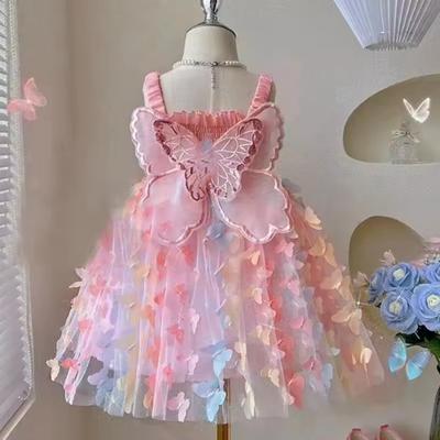 Baby Girls Birthday Party Evening Dresses Summer Butterfly Wings Children Clothes Sweet Colorful Toddler Kids Costume
