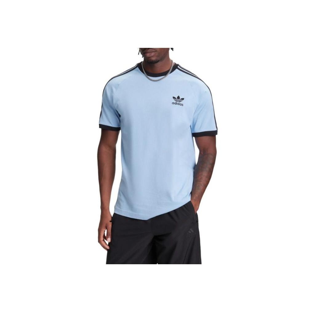Adidas Originals Striped Crew Neck Slim Fit Short Sleeve T-Shirt Men Tops Gray Blue JY1371