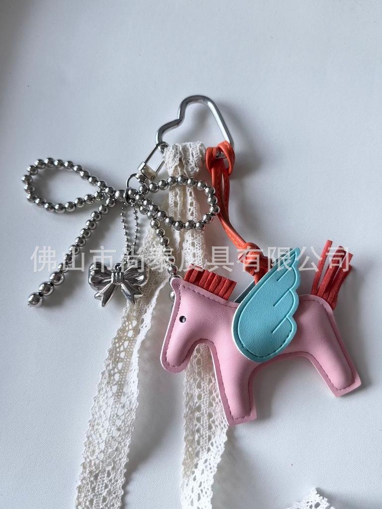 Angel Pegasus Pendant PU Leather Bag Pendant Key Bow Tassel Accessories Cute Cartoon Pendant
