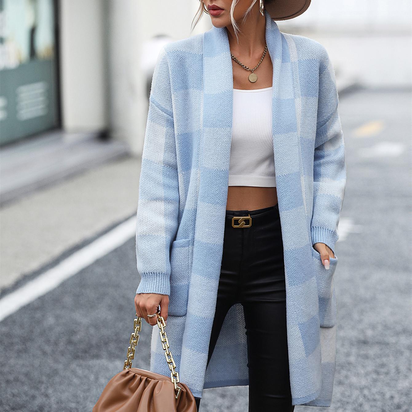 

GMXIA Женские модные повседневные осенне-зимние кардиганы с длинными рукавами XL синий