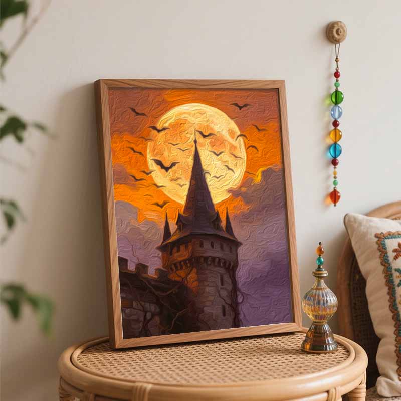 Halloween Castle Full Moon Bats Digital Oil Painting Coloring Painting Hand Painting Home Decoration