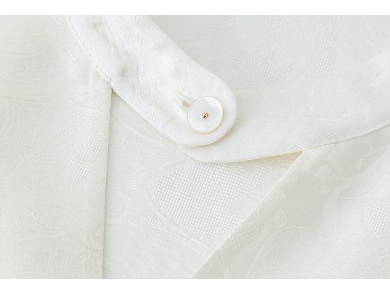 2026 Spring Mulberry Silk Satin Stand Collar Jacquard Shirt - Elegant Ink Wash Style