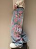 Jeans Dritti Unisex Retro Ricamati con Fiori di Ciliegio Gotici