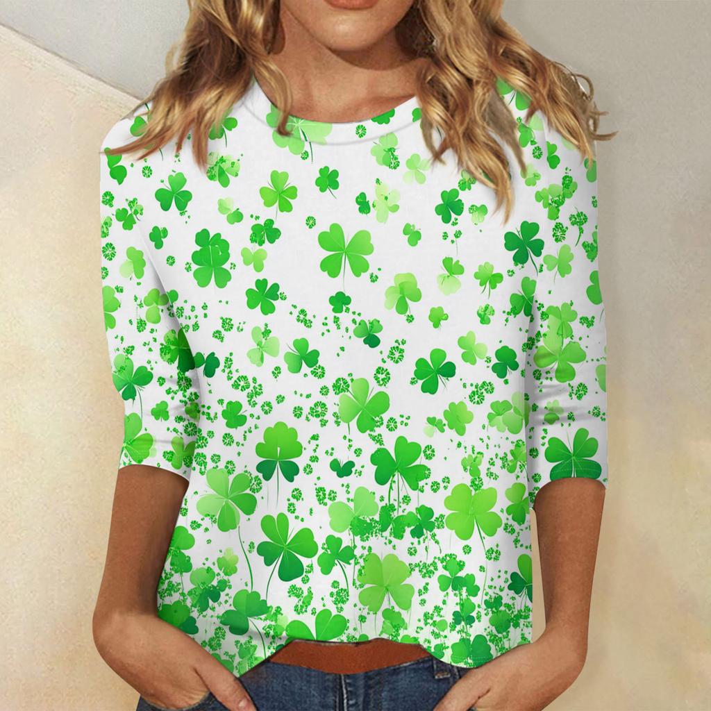 Women's Three-quarter Sleeve Saint Pao Shirt, Round Neck, Loose Casual Shirt