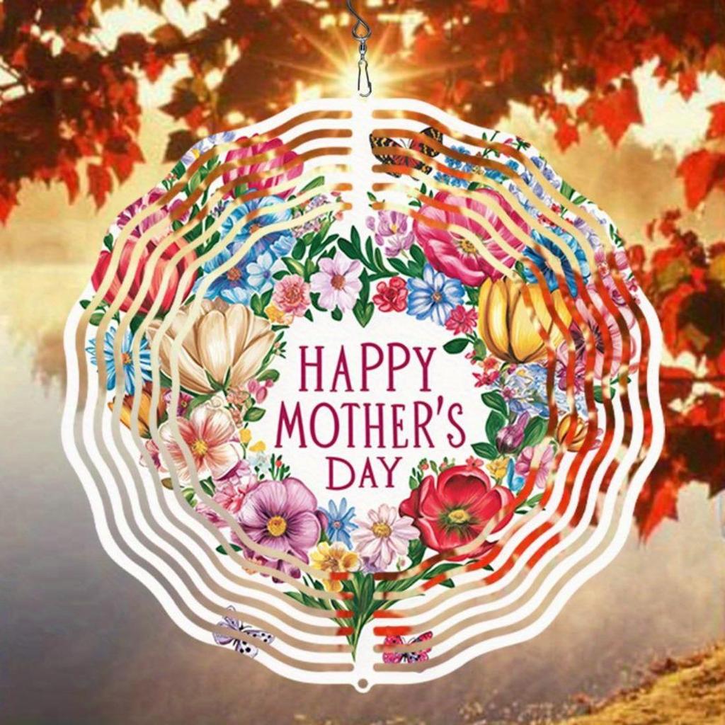 Open - 1pc Happy Mother's Day Patterned Mandala Wind Chime - Rotating Art Decor, Perfect for Garden, Patio & Home Decoration