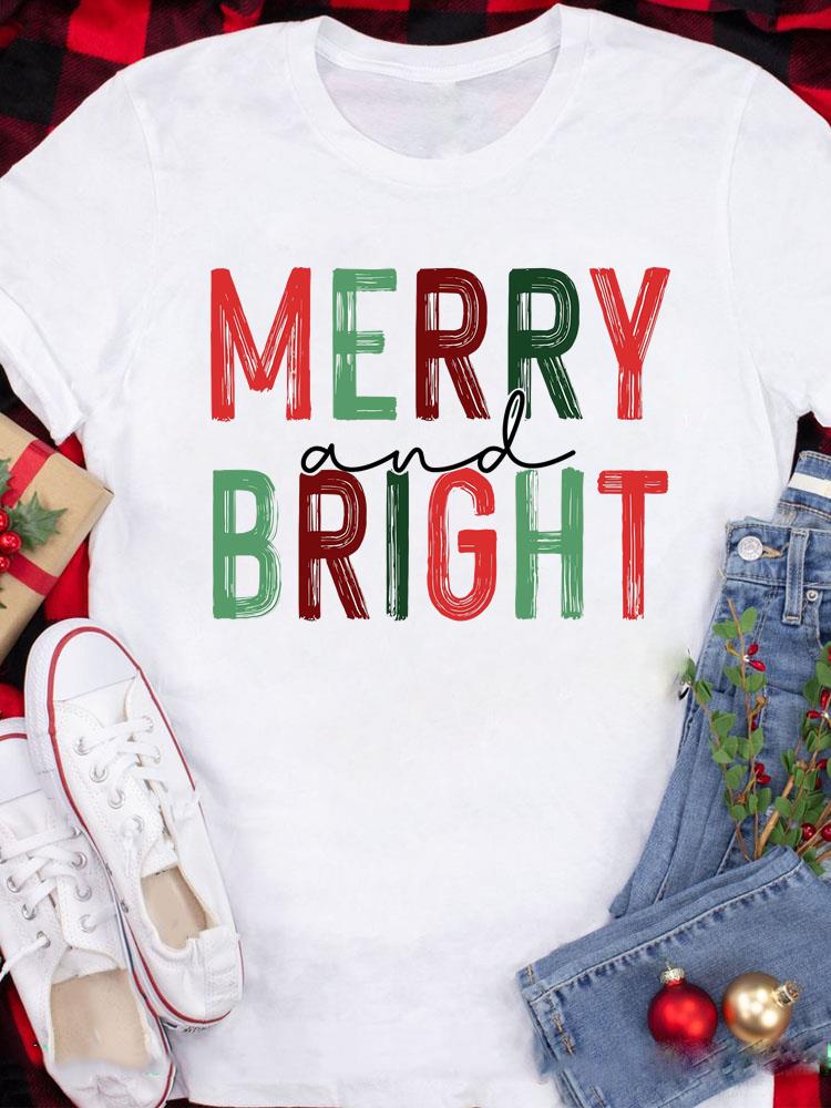 (Asian Size) Tee Top Festival  Merry Christmas New Year Holiday Casual Love Heart Plaid Women Print Lady Short Sleeve Fashion Graphic T-shirts