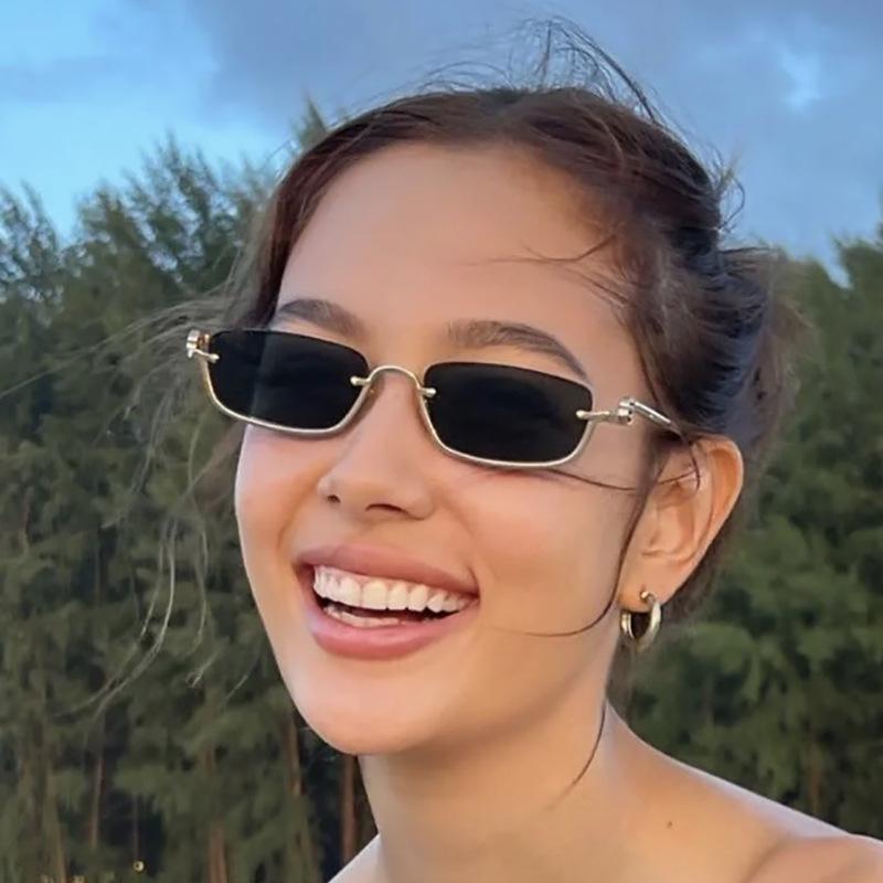 Fashion Small Square Women's Sunglasses Luxury Brand Metal Half Frame Sunglasses Woman Trend Vintage Black Pink Shades
