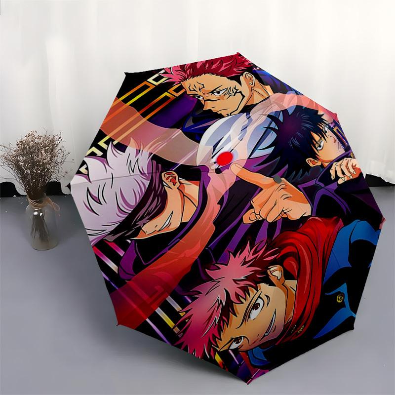 1pc Jujutsu Kaisen Characters Auto Open Close Umbrella Portable 3-Fold Design with 8-Bone Iron Frame, Outdoor Umbrella for Fans, Travelers, Daily Use,