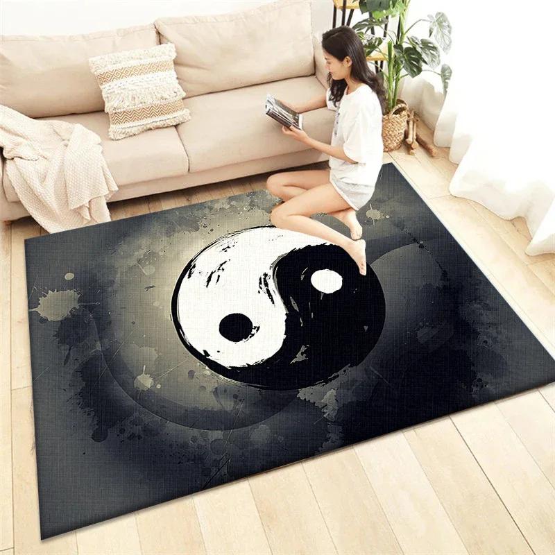 Premium Durable Yin Yang Tai Chi Accent Rug - Small Non-Slip Washable Soft Carpet for Entryway Bathroom Kitchen Home Decor