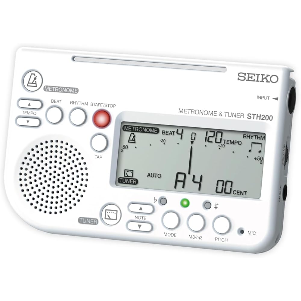 SEIKO Metronome Tuner, High Volume, Mounts on Music Stand, Ideal for Band Clubs, White STH200WH
