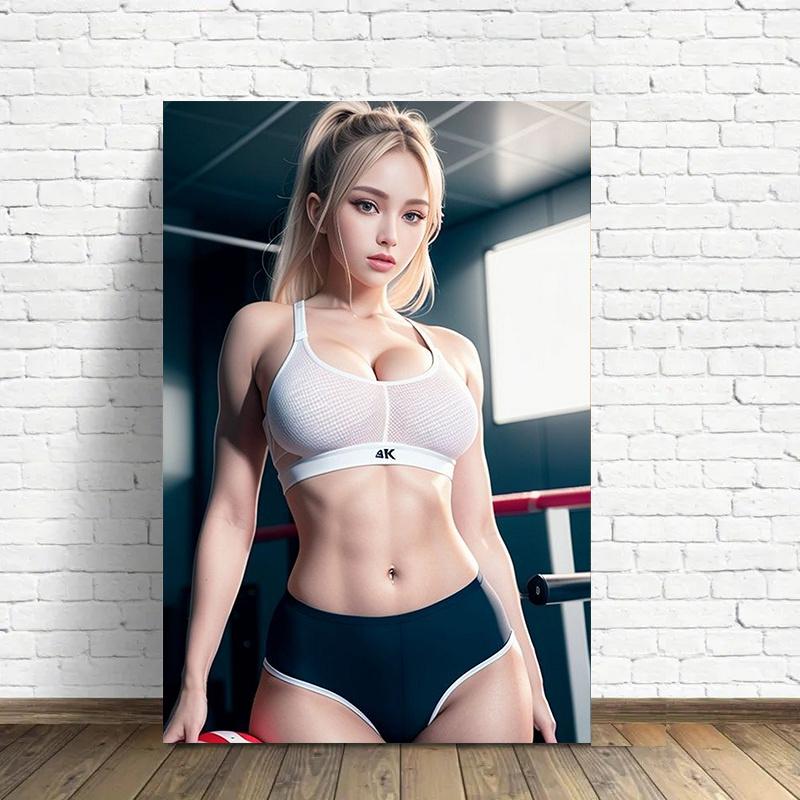 

HD Metal Tin Sign Gorgeous Fitness Blonde Woman in Gym Outfit Vintage Wall Art Decor for Home Bar Man Cave Retro Metal Plaque Po 20x30cm（7.8x11.8inch）