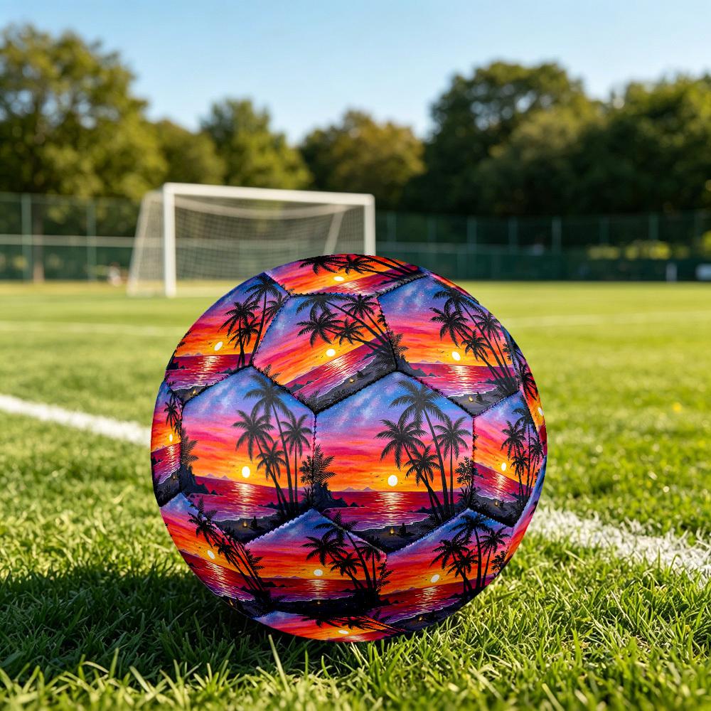 1 Stück Strand Sonnenuntergang Szene Langlebig Größe 5 Fußball Professioneller Spiel-Trainingsfußball Indoor & Outdoor Sportball p60197