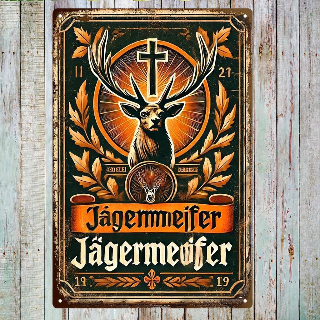 2D Flat, 1pc Vintage Metal Wall Plaque - Heavy-Duty Iron Retro Deer Head & Cross Religious Symbol Decoration - Antique Bar, Home