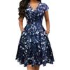 Women Dress Summer Round Neck Pocket Short-sleeved Popular Printed Long Skirt Elegant Dress