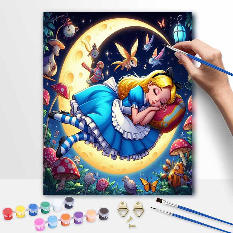 Disney oil painting art painting kit Alice sleeping moon handmade diy gift home decoration magic forest wonderland princess wall decor