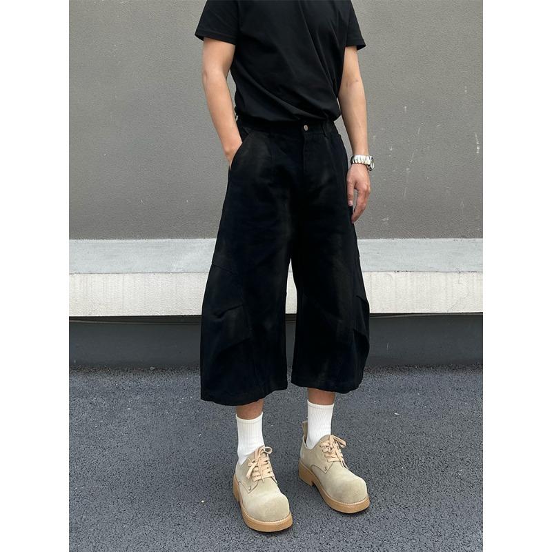 

Premium tie-dye denim shorts women s summer vibe high street pleated design scimitar overalls 3XL чёрный