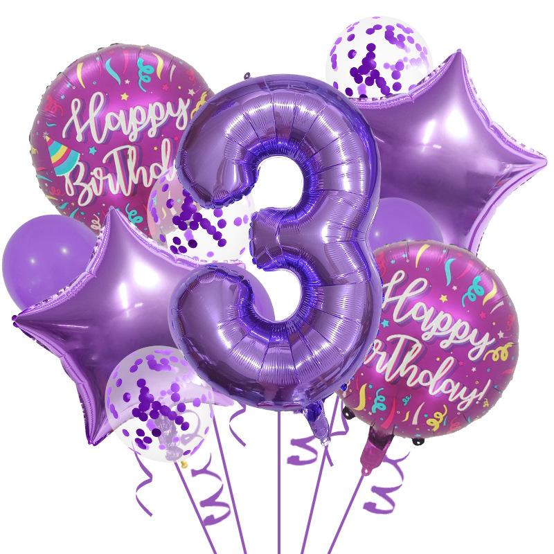 32-Inch Purple Digital Balloon Set, Happy Birthday, First-Year Party Supplies, Scene Decoration Supplies