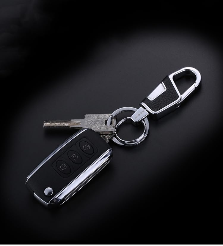 Rockyu Keychain, Men's, Women's, Car Key Ring, Zinc Alloy, Leather-like Design, Double Ring, Silver, Black, Gold, Simple, Stylish, Present, Black