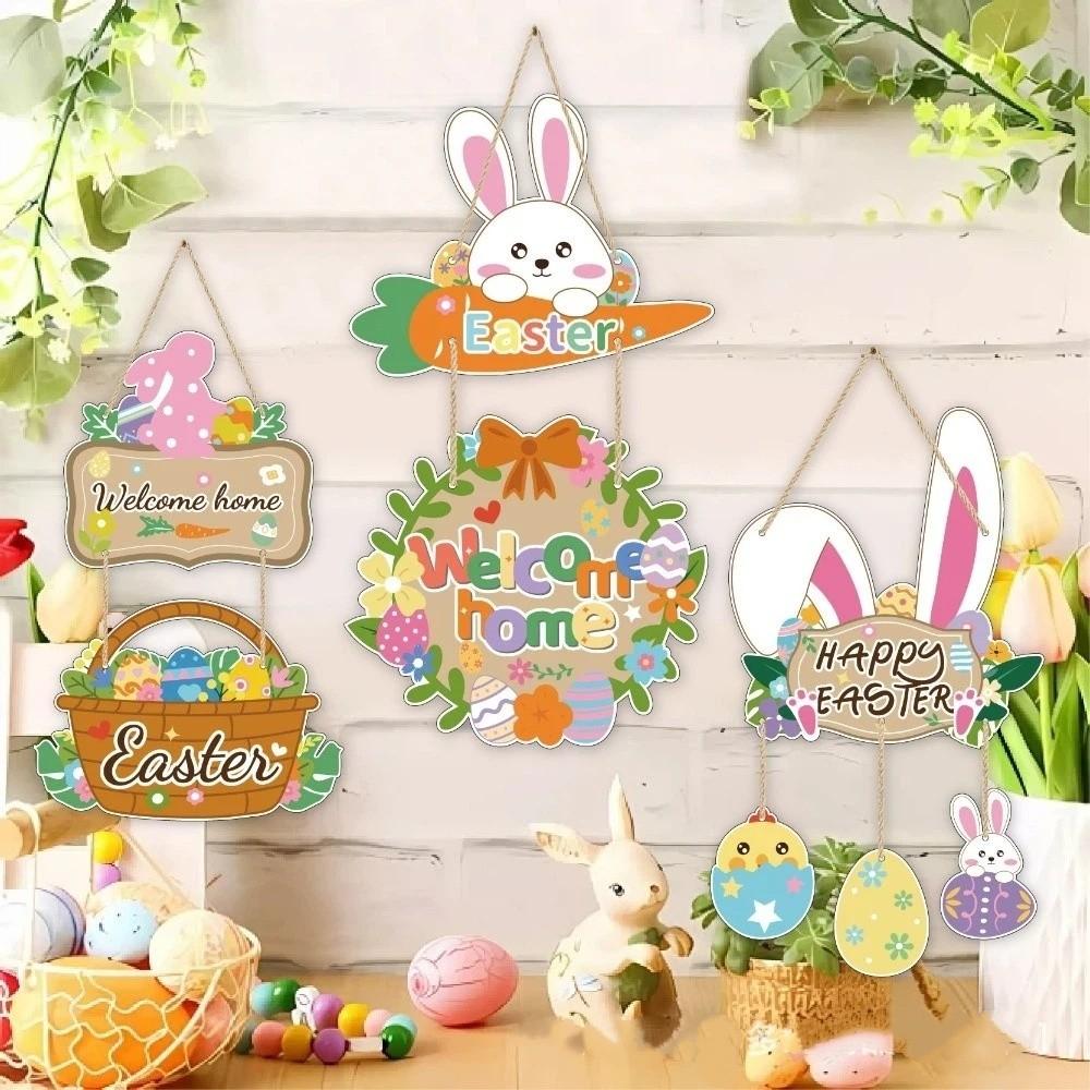 Colorful Easter Welcome Sign Cartoon Easter Hanging Ornament Bunny Egg Decor  Front Door