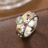 Vintage colored faux gemstone ring copper ladies fashion two-color luxury fashion ring jewelry gift