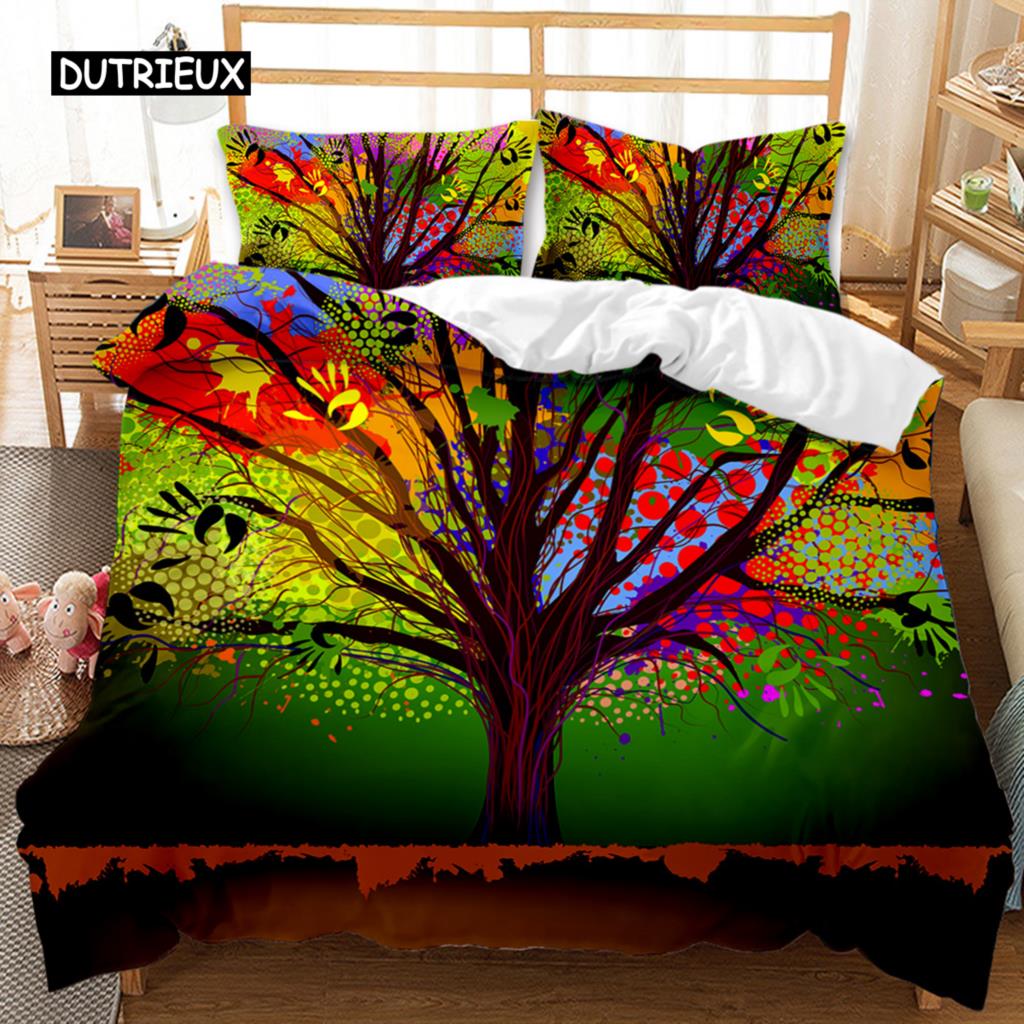 Träd Påslakan Bohemisk Skog Lyckoträd Täcke Örngott Sängkläder Set Twin Dubbel Queen King Size Polyester Täcke