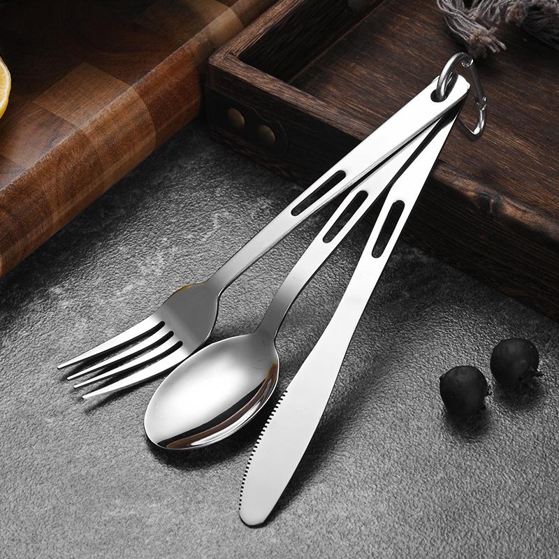 Set Tacâmuri Oțel Inoxidabil Portabil Tacâmuri Cuțit de Cină Furculiță Lingură 1 Set Cu Sac de Depozitare Potrivit Pentru Călătorii Camping Tacâmuri