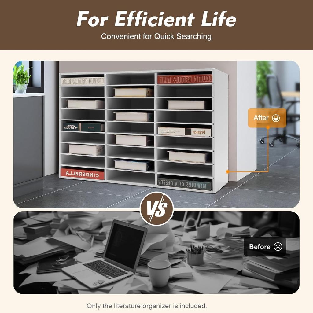 27-Slots Literature Organizer Adjustable Thickened PVC Mail Sorter Organizer, Open Design Versatile Classroom Mailbox Paper Organizer with Removable