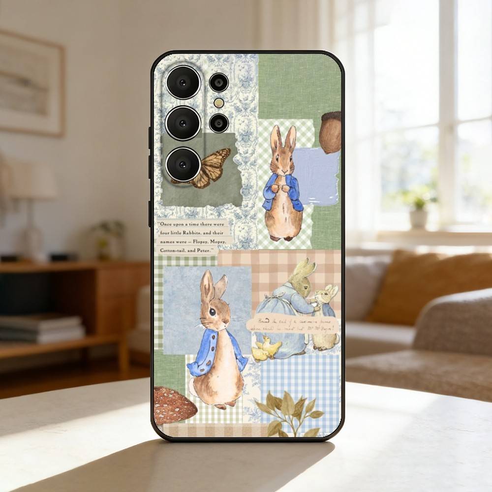 Cute P-Peter Rabbit Phone Case For Samsung S26,S25,S24,S21,S22,S23,S30,Ultra,S20,FE,Lite,10,9,Black Cover