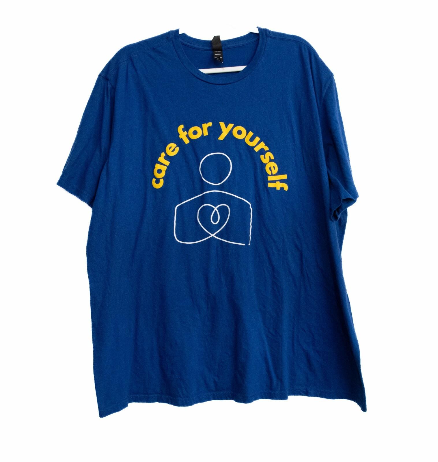 District Very Important Tee Care For Yourself Mens Blue T-Shirt Pure Cotton 4XL XL