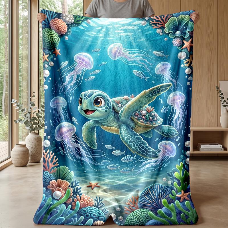 Ocean Adventure Turtle 3 Theme Blanket Lightweight Warm Flannel Blanket Decorative Throw Blanket for Home Decoration