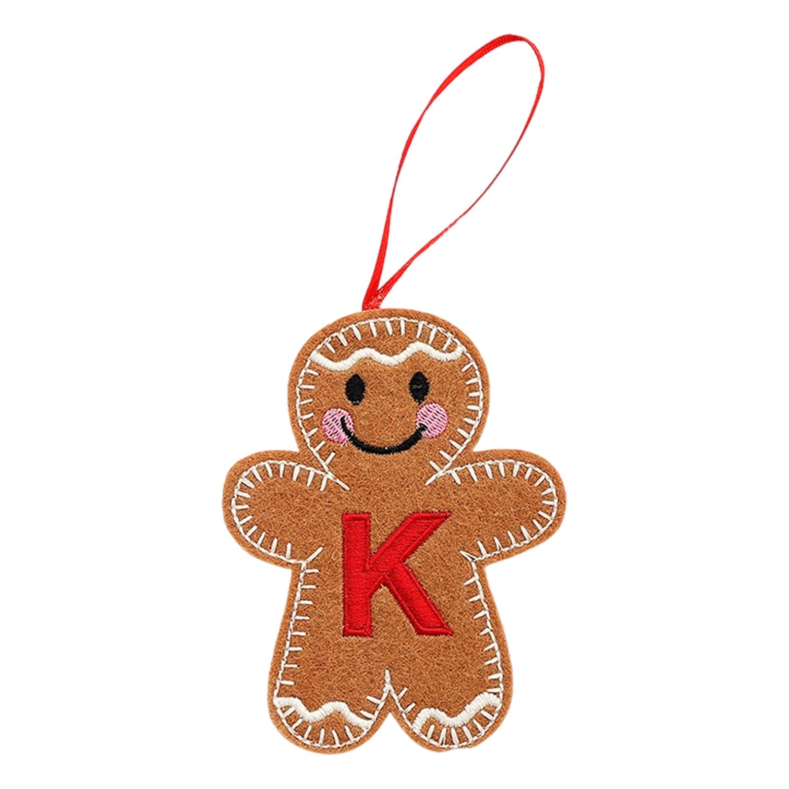 

Gingerbread Man Christmas Ornament Hanging Decoration Soft Fabric Felt Holiday Tree Pendant with Letter A Embroidery for Seasonal Home Decor
