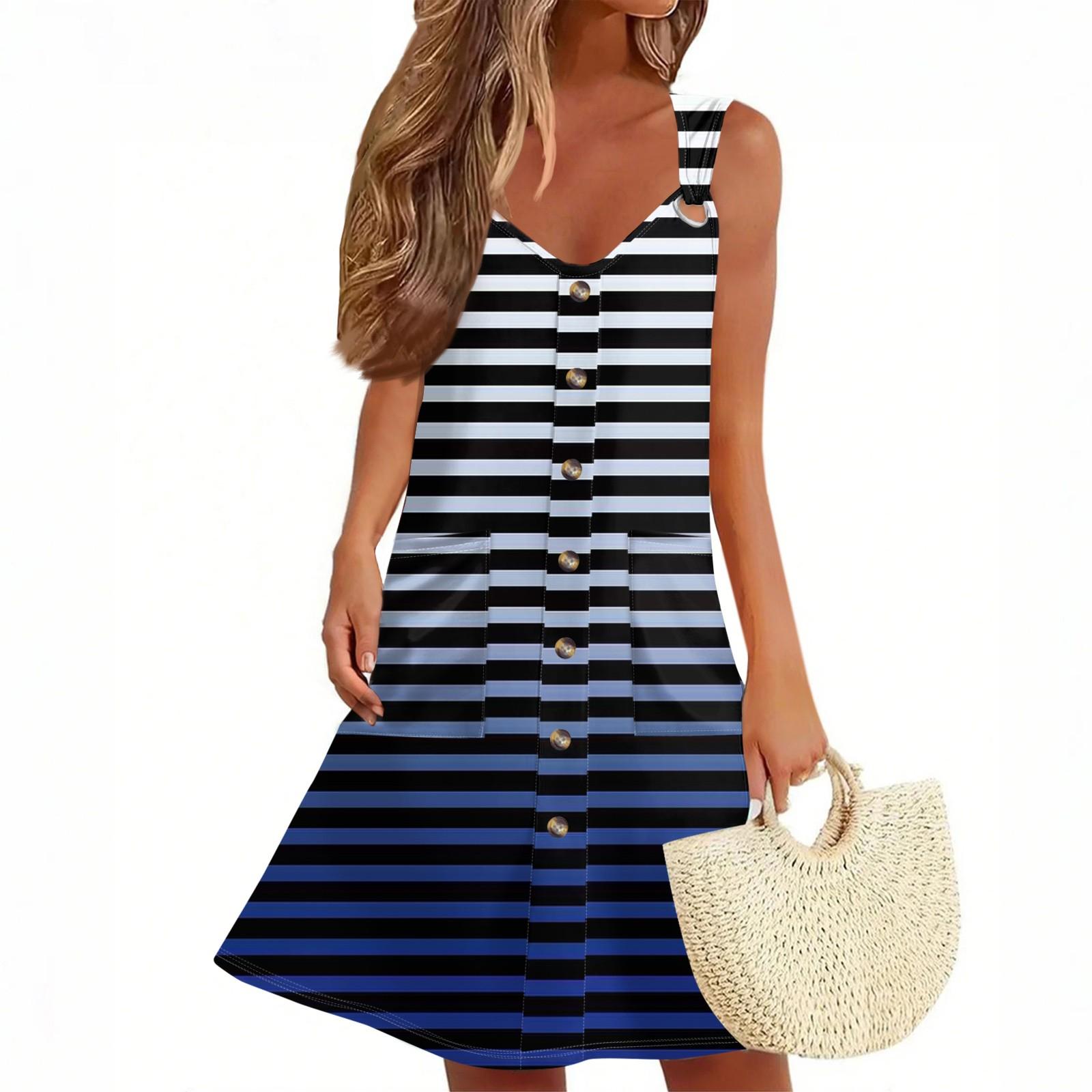 

Женское летнее платье с карманом, без рукавов, сарафан с полосатым принтом XL