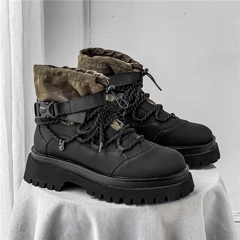 Men's Spring New Fashionable Versatile Work Shoes Outdoor Anti Slip and Wear Resistant High Top Boots Thick Soled Short Boots