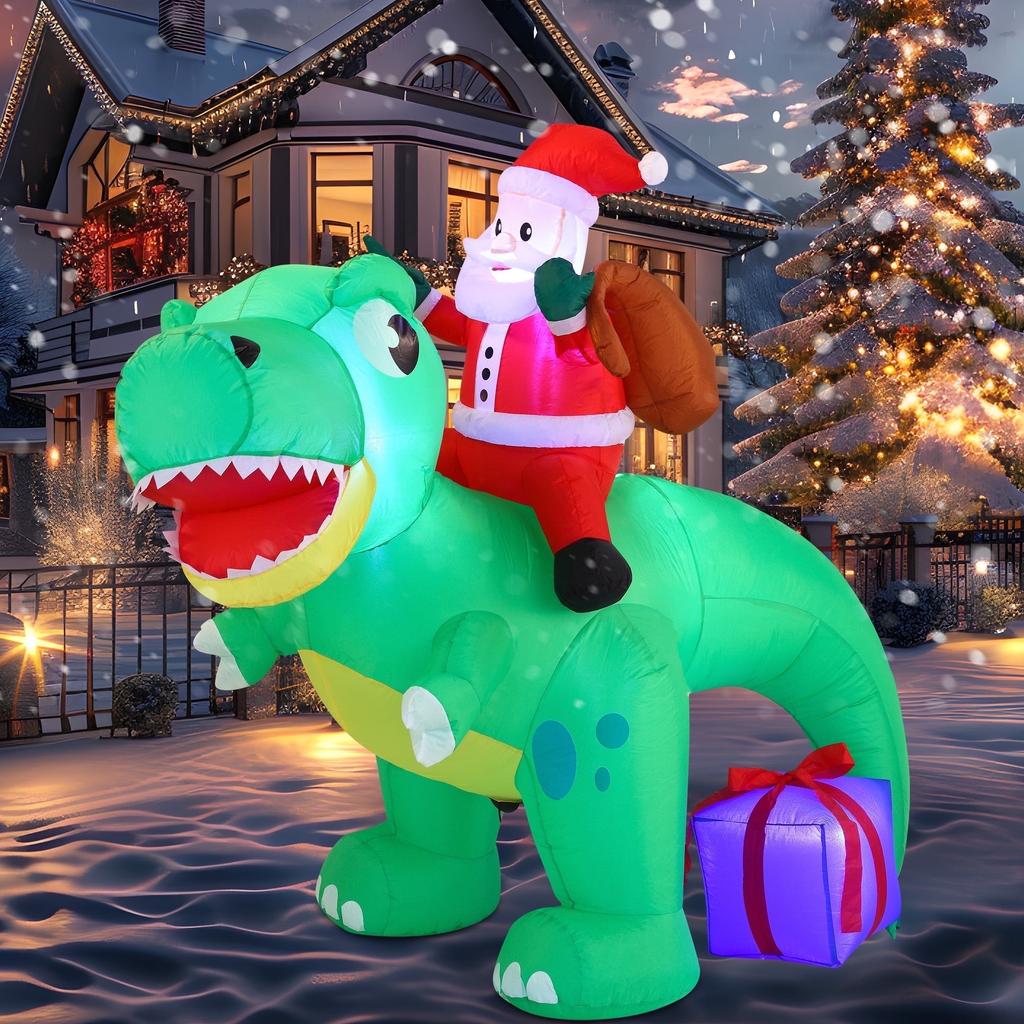Joyfy 6 FT Christmas Inflatables Santa Dinosaur Outdoor Decorations Christmas Blow Ups Yard with Built-in LEDs for Holiday Party