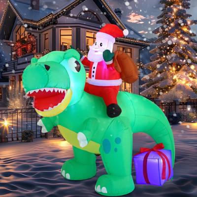 Joyfy 1,8 m Weihnachts-Schlauchfiguren Weihnachtsmann-Dinosaurier Outdoor-Dekorationen Weihnachts-Aufblasfiguren für den Garten mit eingebauten LEDs für die Feiertagsparty