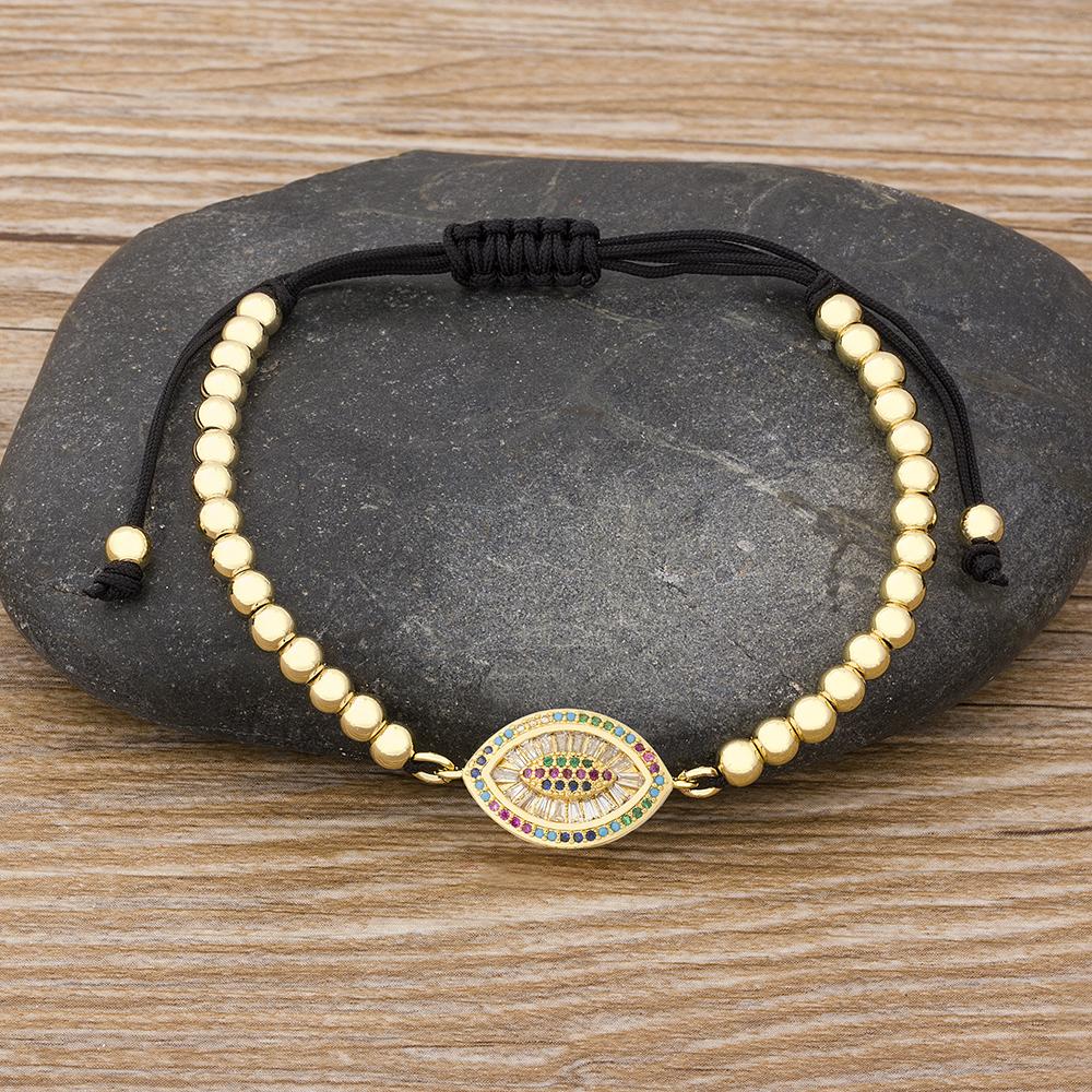 Nidin Hamsa Hand Evil Eye Copper Beads Adjustable Bracelet Lucky Braided Rope Bracelet 5 Styles For Women Men Party Jewelry
