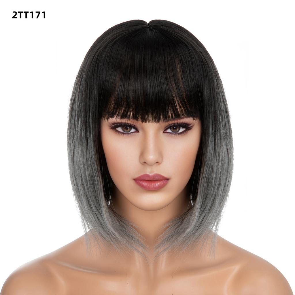 Women's Natural Looking Daily Use Short Straight Wig with See-through Bangs Ladies Front Lace Heat Resistant Fluffy Bob Wig