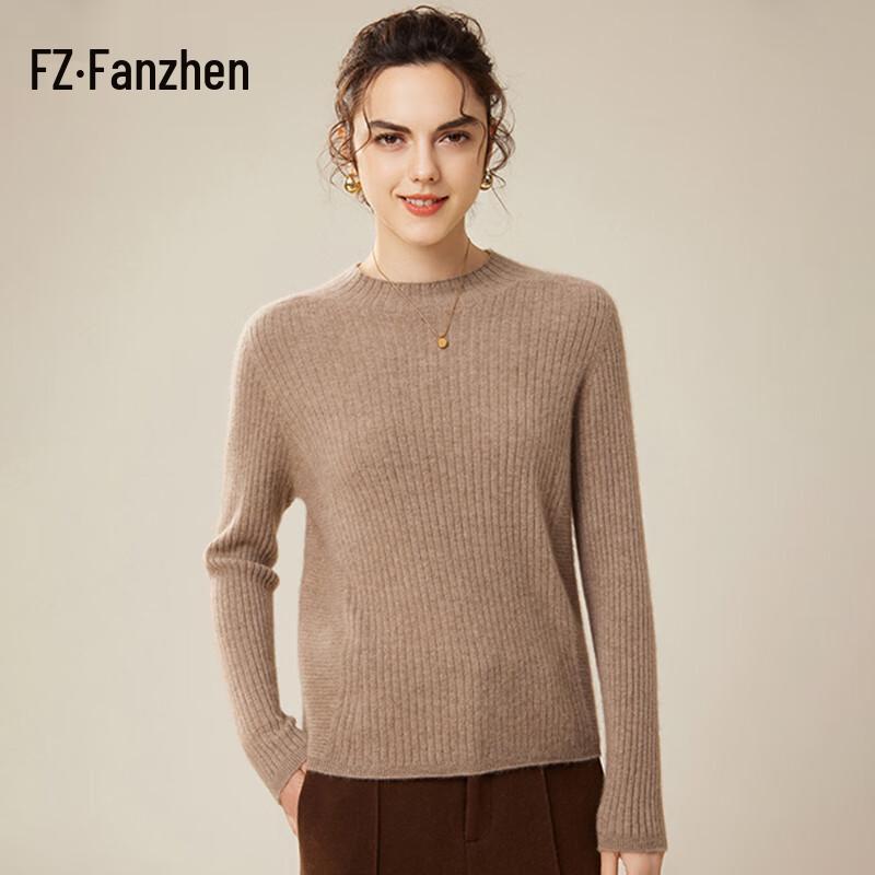 Fanzhen Women's 100% Cashmere Elegant Semi-High Collar Sweater