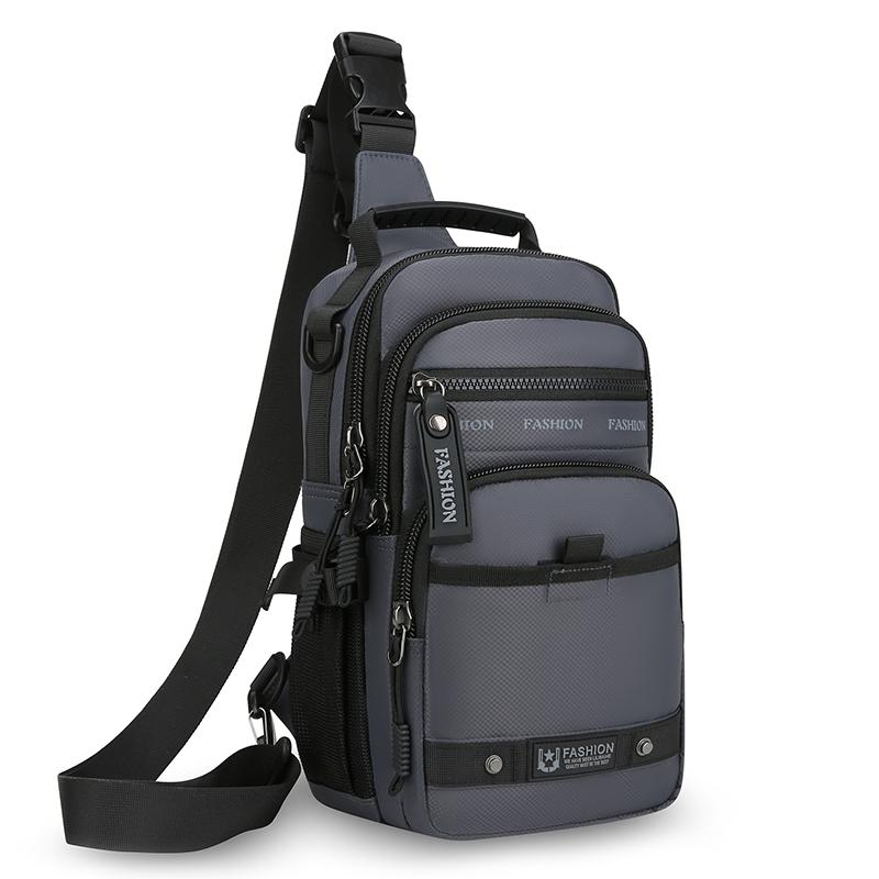 Casual Multi Pockets Men Chest Bag Shoulder Bag Multifunction Sports Message Bag Solid Color Cloth Crossbody Bag Travel