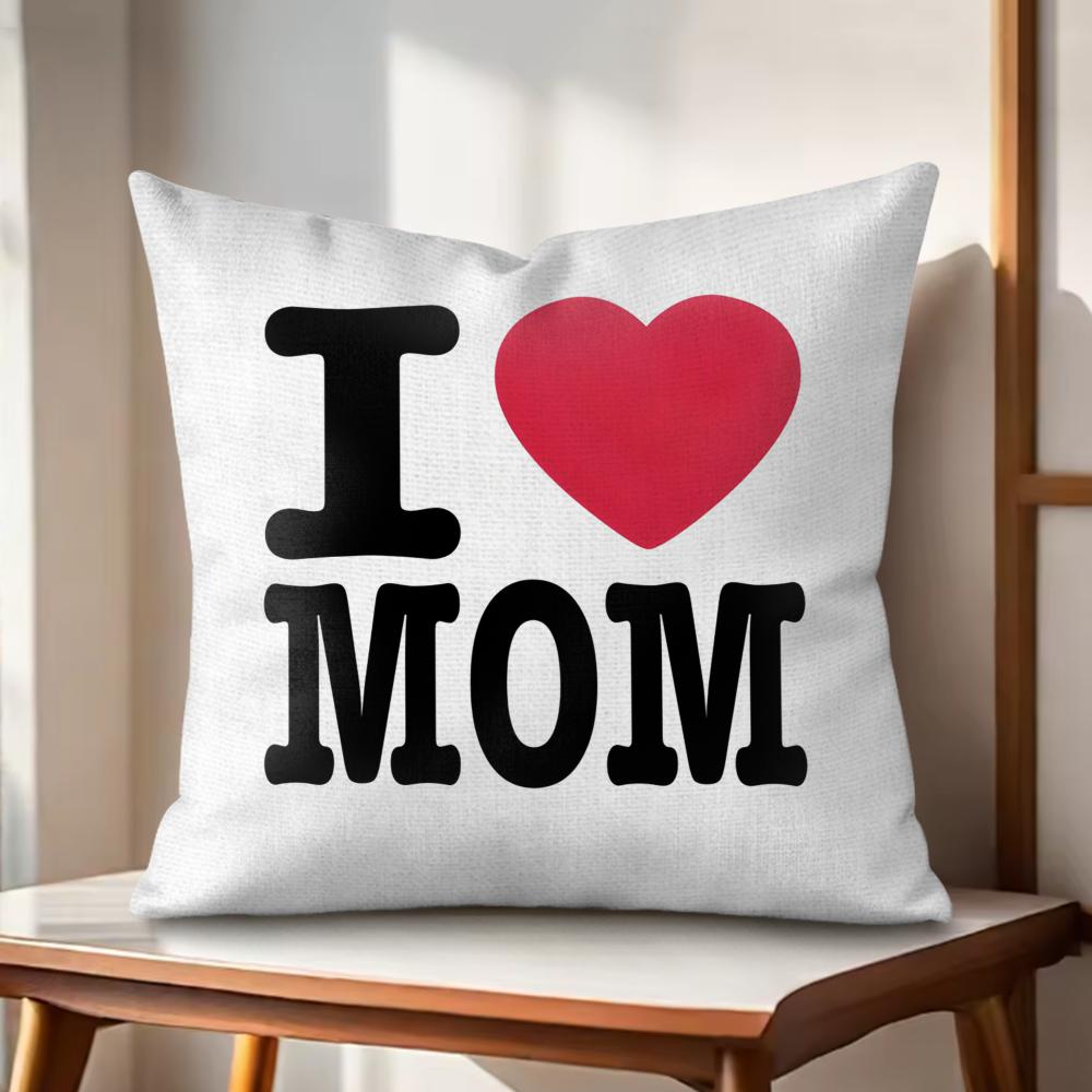 I LOVE MOM Cushion Cover Natural Linen Organic Fabric DoubleSided Printing Couch Pillow Covers Home Decor