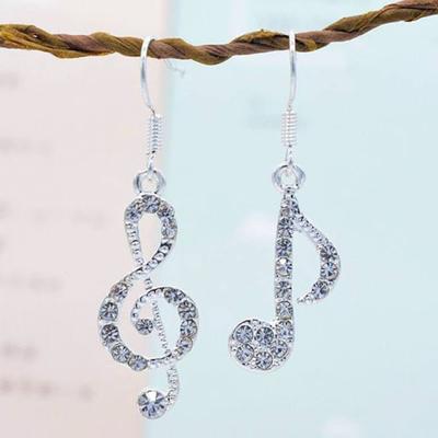 Women Rhinestone Inlaid Treble Music Note Charm Dangle Hook Earring