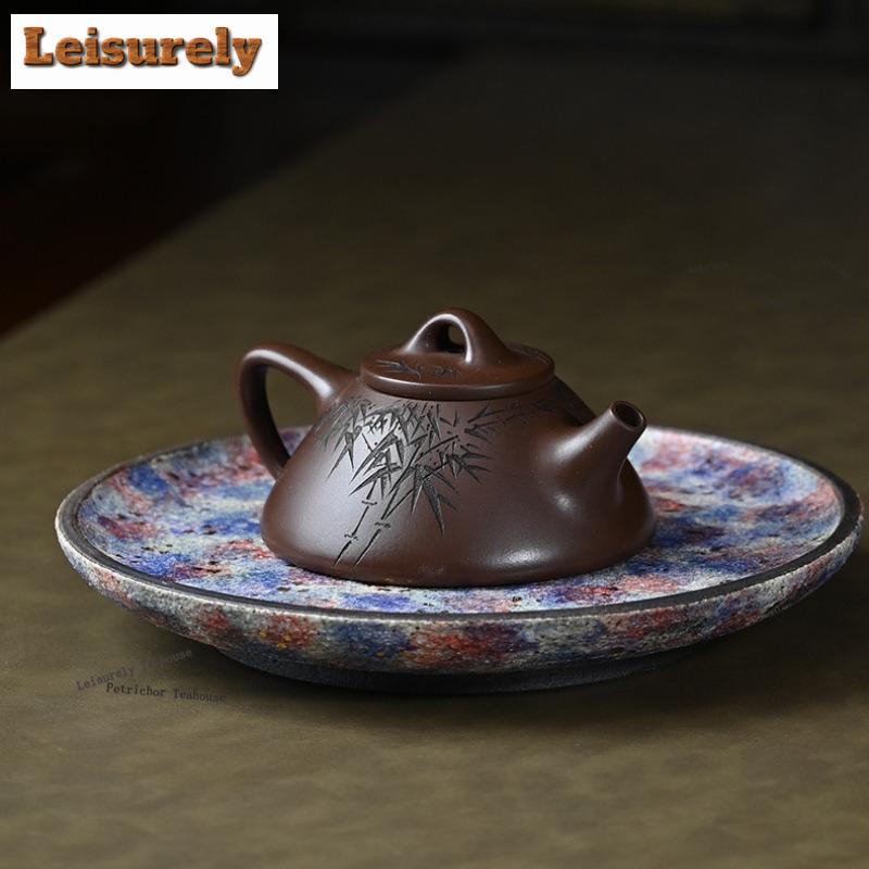 HOYIHM 111ml Retro Yixing Purple Clay Teapots Handmade Bamboo Leaf Stone Scoop Pot Raw Ore Mud Kettle Zisha Tea Set Drinkware