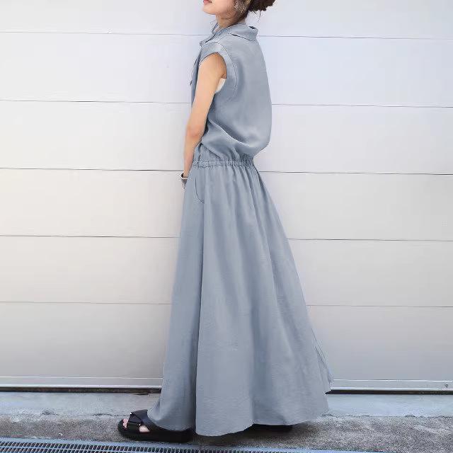 Women's Spring/Autumn Turn-Down Collar Maxi Shirt Dress - Long Sleeve, Solid Color, Casual