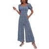 Women's Square Neck Puff Sleeve Wide Leg Printed Jumpsuit