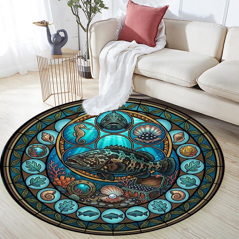 Ocean Treasures Panel Round Area Rug Under Office Chairs Bedroom Living Room Home Decor