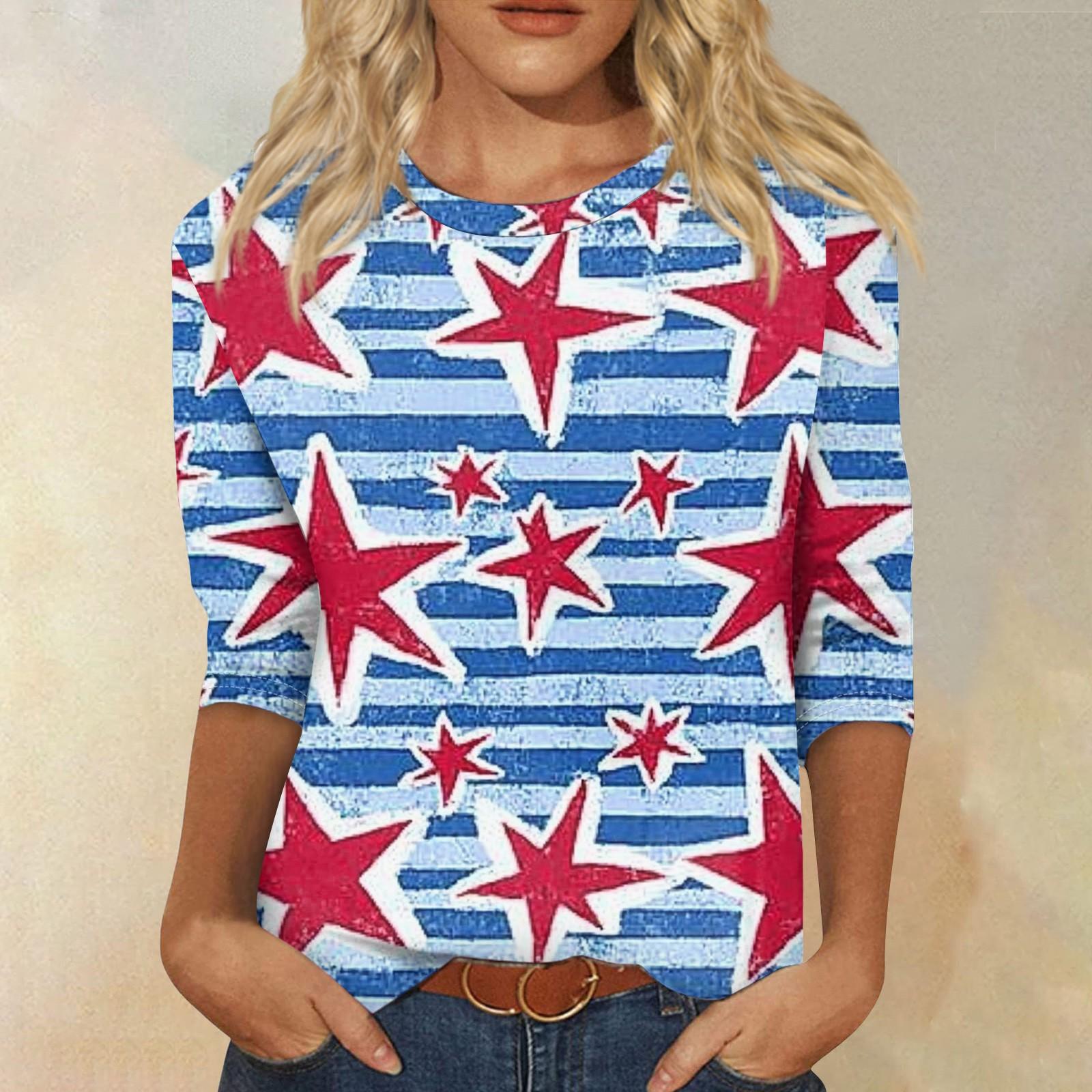 

Женская модная повседневная свободная футболка с круглым вырезом и рукавами 3/4 с принтом, женский топ XL синий