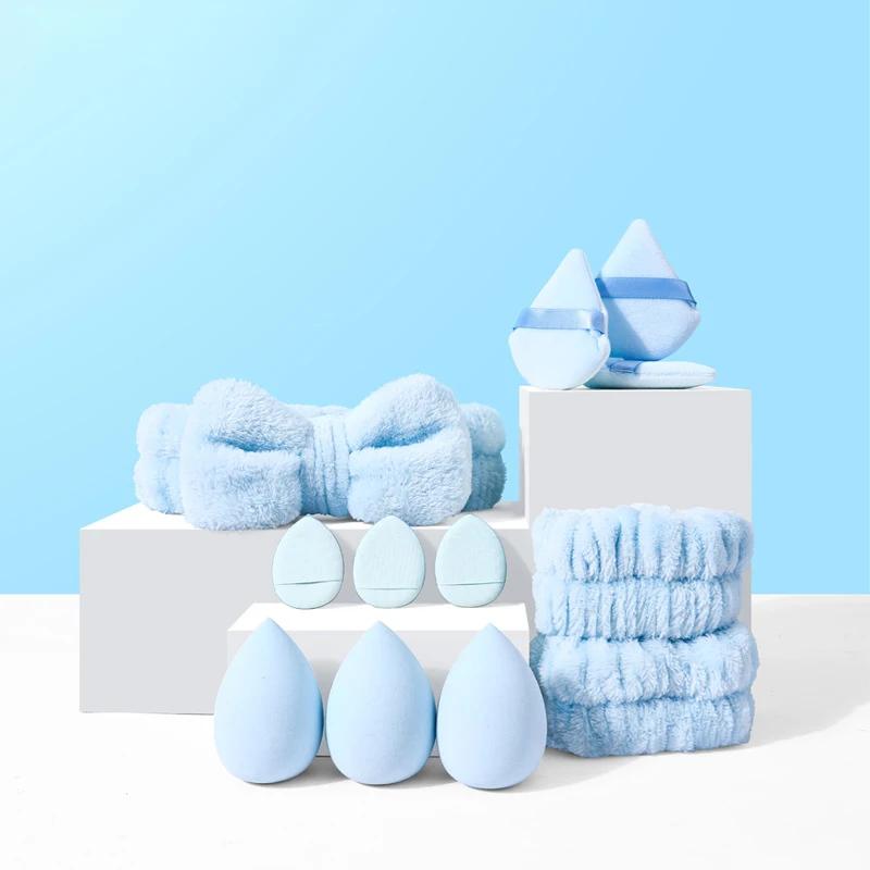 

12 шт. разноцветная пушистая повязка на голову и спонж для макияжа, идеальный помощник по красоте, хлопковая пуховка для лица для пудры, жидкое средство