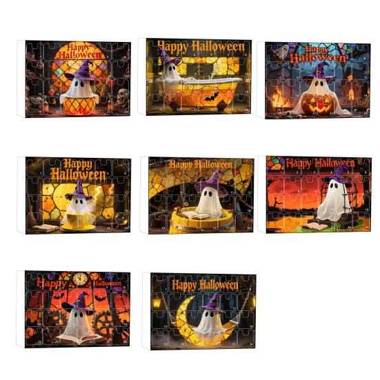 2025 Halloween 2D Ghost Reading Ornament Countdown Set 24 Days Advent Calendar Stained Glass Window Hanging Suncatchers for Home Decor