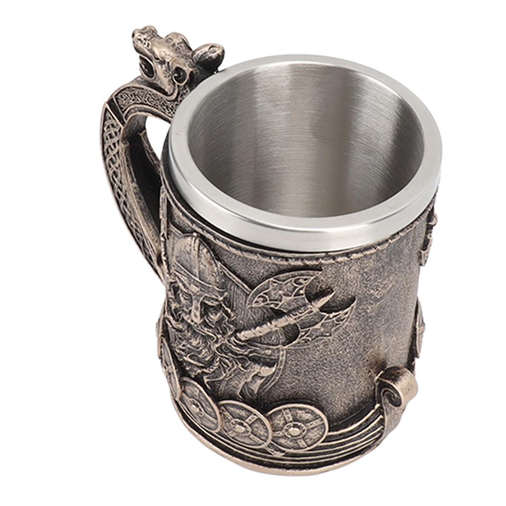 Viking Beer Mug Vintage Large Capacity Stainless Steel Liner Mug Resin Process Ornaments for Beer
